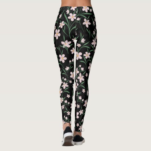 Waterverf Roze flesje met botanische zwarte patroo Leggings (Achterkant)
