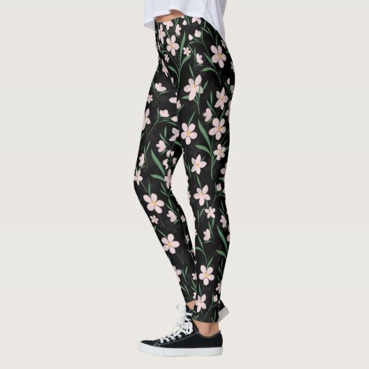 Waterverf Roze flesje met botanische zwarte patroo Leggings (Links)