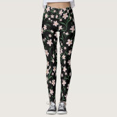 Waterverf Roze flesje met botanische zwarte patroo Leggings (Voorkant)
