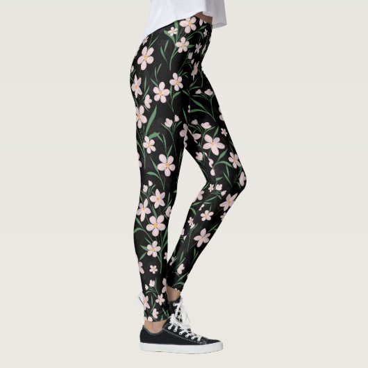 Waterverf Roze flesje met botanische zwarte patroo Leggings (Rechts)