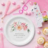 waterverf roze floraal baby shower papieren bordje (Feest)