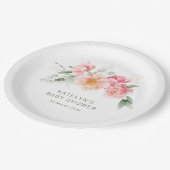 waterverf roze floraal baby shower papieren bordje (Gekanteld)
