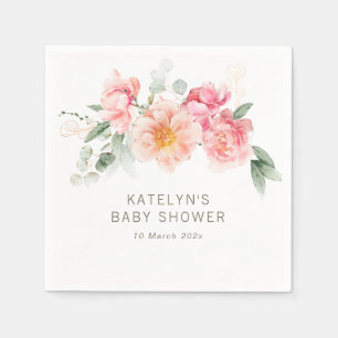 waterverf roze floraal baby shower servet