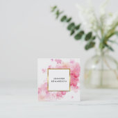 Waterverf roze floraal wit goud professional vierkante visitekaartje (Staand voorkant)