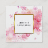 Waterverf roze floraal wit goud professional vierkante visitekaartje (Voorkant)
