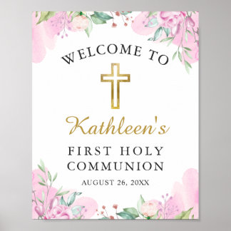 Waterverf Roze Floral 1e Heilige Communauteit Welk Poster