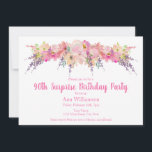 Waterverf Roze Floral 90ste verrassingsdag Kaart<br><div class="desc">Waterverf Pink Floral 90th Surprise Birthday Uitnodiging Deze roze en paarse waterverf florale uitnodiging is perfect voor uw speciale viering.</div>