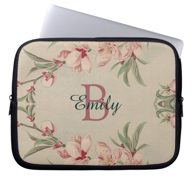  Waterverf Roze Floral Aangepast Laptop Sleeve (Voorkant)