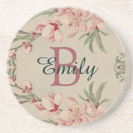  Waterverf Roze Floral Aangepast Zandsteen Onderzetter (Voorkant)