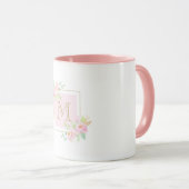 Waterverf Roze Floral Aangepaste Monogram koffie M Mok (Voorkant rechts)