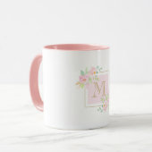 Waterverf Roze Floral Aangepaste Monogram koffie M Mok (Voorkant links)