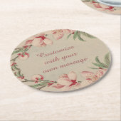  Waterverf Roze Floral - Aangepaste tekst Ronde Kartonnen Onderzetter (Gebogen)