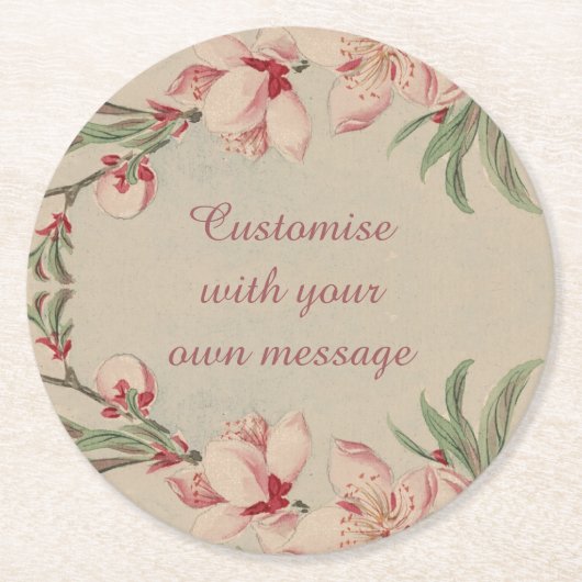  Waterverf Roze Floral - Aangepaste tekst Ronde Kartonnen Onderzetter (Voorkant)