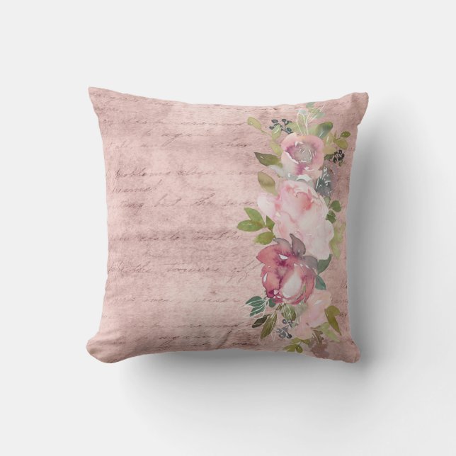 Waterverf Roze Floral Accent op het Manuscript van Kussen (Voorkant)