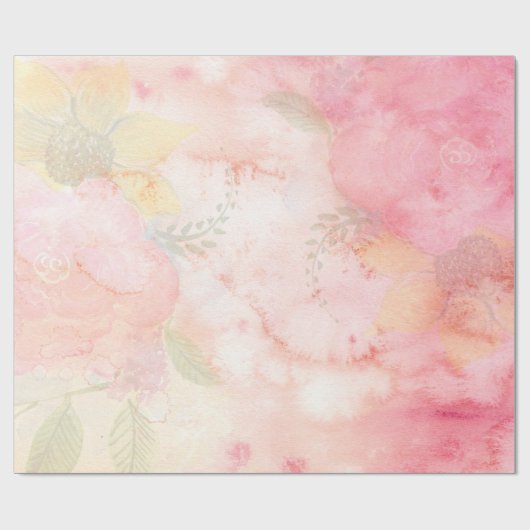 Waterverf Roze Floral Achtergrond Cadeaupapier (Vlak)