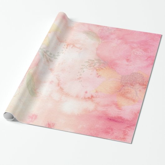 Waterverf Roze Floral Achtergrond Cadeaupapier (Uitgerold)