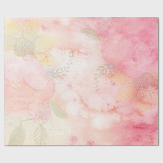 Waterverf Roze Floral Achtergrond Cadeaupapier (Vlak)