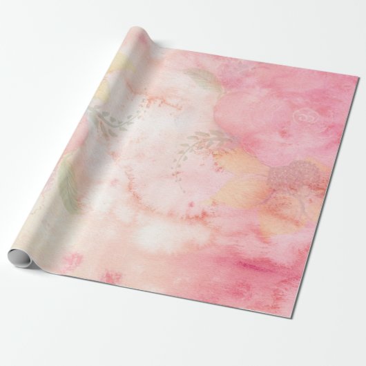 Waterverf Roze Floral Achtergrond Cadeaupapier (Uitgerold)