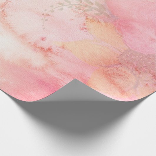Waterverf Roze Floral Achtergrond Cadeaupapier (Hoek)