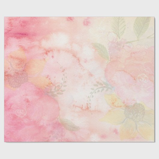 Waterverf Roze Floral Achtergrond Cadeaupapier (Vlak)