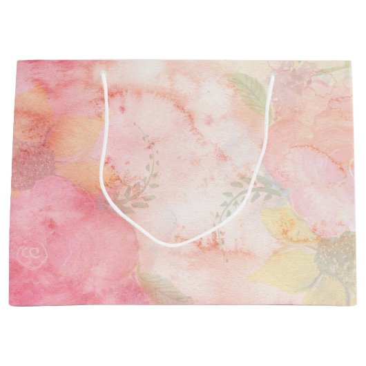 Waterverf Roze Floral Achtergrond Groot Cadeauzakje (Voorkant)