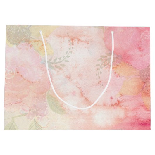 Waterverf Roze Floral Achtergrond Groot Cadeauzakje (Achterkant)