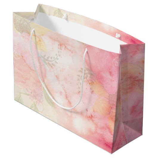 Waterverf Roze Floral Achtergrond Groot Cadeauzakje (Achterkant Gekanteld)