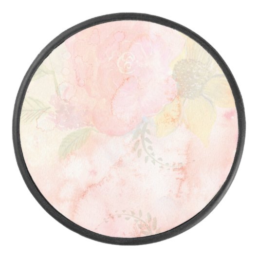 Waterverf Roze Floral Achtergrond Hockey Puck (Voorkant)