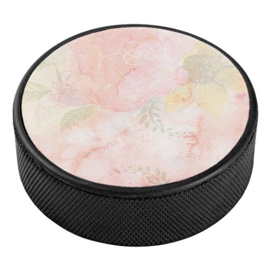 Waterverf Roze Floral Achtergrond Hockey Puck (3/4)