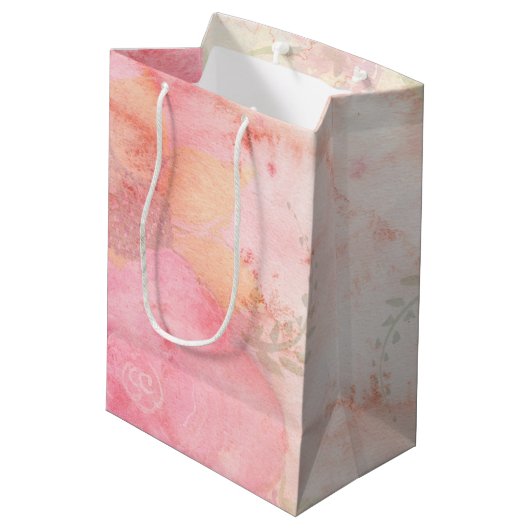 Waterverf Roze Floral Achtergrond Medium Cadeauzakje (Achterkant Gekanteld)
