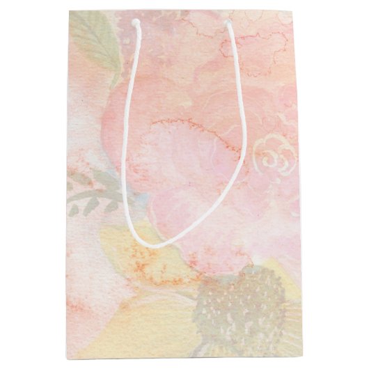 Waterverf Roze Floral Achtergrond Medium Cadeauzakje (Voorkant)