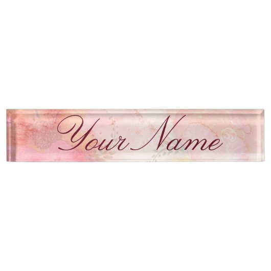 Waterverf Roze Floral Achtergrond Naambordje (Voorkant)