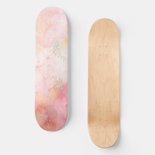 Waterverf Roze Floral Achtergrond Persoonlijk Skateboard (Voorkant)