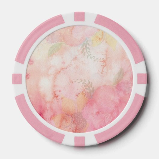 Waterverf Roze Floral Achtergrond Poker Chips (Voorkant)
