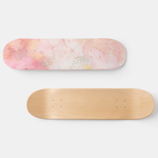 Waterverf Roze Floral Achtergrond Skateboard (Horizontaal)