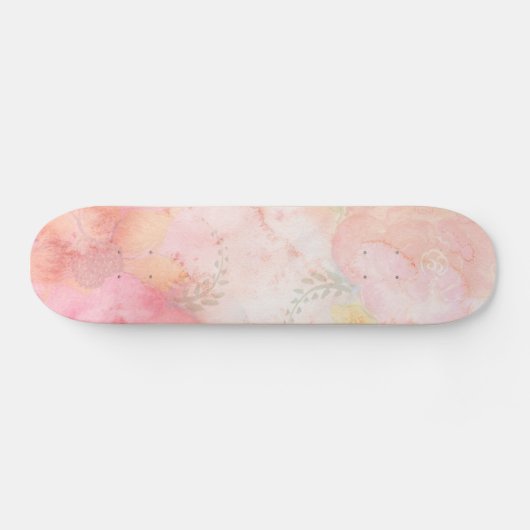 Waterverf Roze Floral Achtergrond Skateboard (Horizontaal)