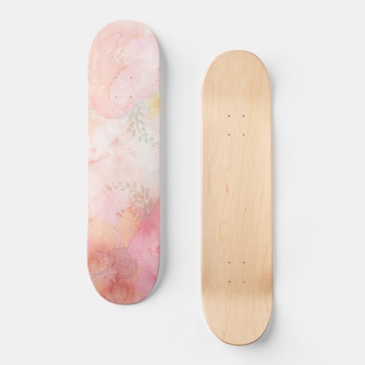 Waterverf Roze Floral Achtergrond Skateboard (Voorkant)