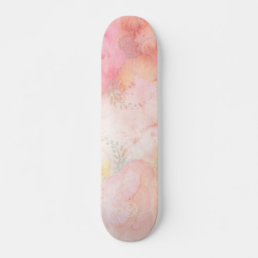 Waterverf Roze Floral Achtergrond Skateboard (Voorkant)