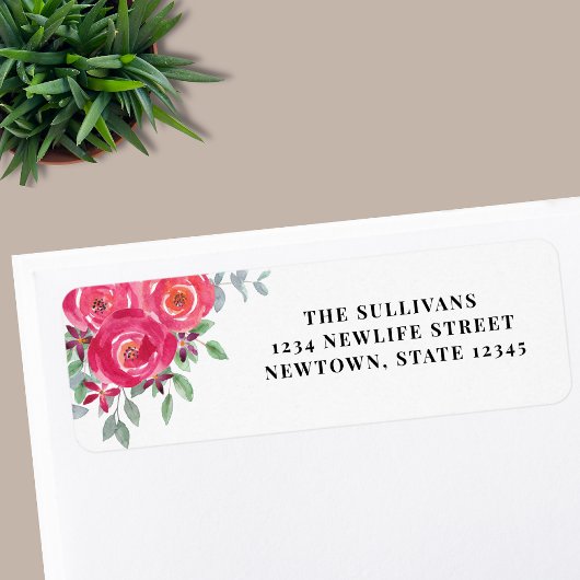 Waterverf Roze Floral Adres Etiket