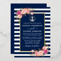 Waterverf Roze Floral Anchor Stripes Blue Gold