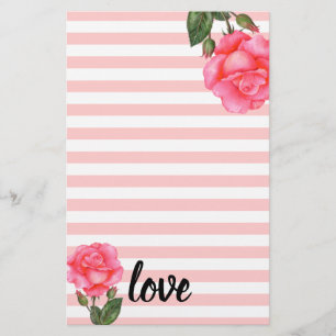 Waterverf Roze Floral Art Stripes Briefpapier