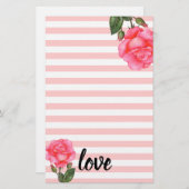 Waterverf Roze Floral Art Stripes Briefpapier (Voorkant / Achterkant)