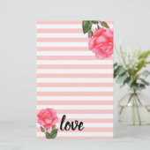 Waterverf Roze Floral Art Stripes Briefpapier (Staand voorkant)