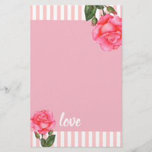 Waterverf Roze Floral Art Stripes Briefpapier