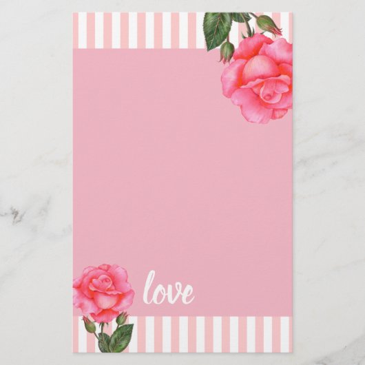 Waterverf Roze Floral Art Stripes Briefpapier (Voorkant)