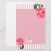 Waterverf Roze Floral Art Stripes Briefpapier (Voorkant / Achterkant)