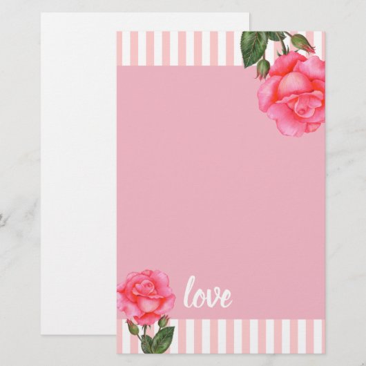 Waterverf Roze Floral Art Stripes Briefpapier (Voorkant / Achterkant)