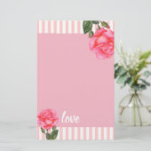 Waterverf Roze Floral Art Stripes Briefpapier (Staand voorkant)
