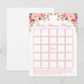 Waterverf Roze Floral Baby shower Bingo Card Uitnodiging Briefkaart (Voorkant / Achterkant)