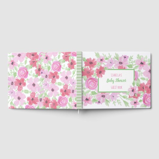 Waterverf Roze Floral Baby shower Gastenboek (Volledig)